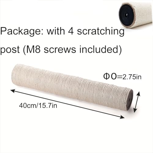 4 PCS M8 Cat Scratching Post Replacement,15.7Inch Sisal Pole Cat Tree Replacement Post with Screws,DIY Scratcher Scratching Post Replacement, Pad, Crafts Gardening Hammock Home Decorating