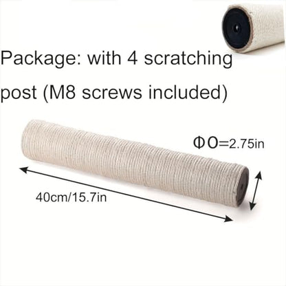 4 PCS M8 Cat Scratching Post Replacement,15.7Inch Sisal Pole Cat Tree Replacement Post with Screws,DIY Scratcher Scratching Post Replacement, Pad, Crafts Gardening Hammock Home Decorating