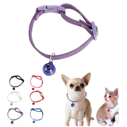 Purple XXS Dog Collar with Bell, Puppy Collar Girls Cute Cat Collars with Bells for XXS Xs Small Tiny Female Dogs Pet Kitten Animal - color: 05 Purple