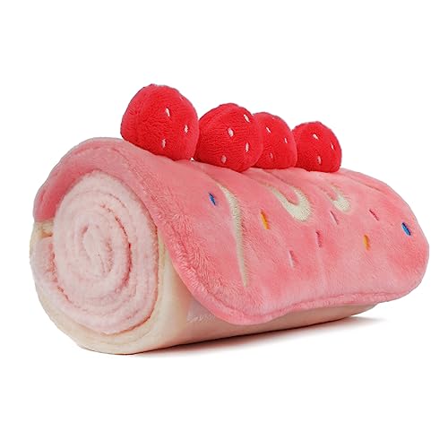 CHEWFFON Dog Birthday Cake Toy - Interactive Snuffle Roll Cake Puzzle for Enrichment, Squeaky & Crinkle Puppy Gift for Boredom & Mental Stimulation, Indoor Brain Game for Small Medium Dogs - style: Strawberry Roll Cake