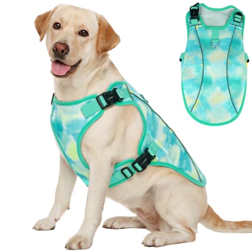 Kuoser Dog Cooling Vest for Dogs, Lightweight Cooling Shirt for Small Medium Large Dogs, Adjustable Pet Cooler Jacket with Reflective Stripe, UV Protection Pet Harness T-Shirt for Summer Outdoor - color: Green, size: 2Xl