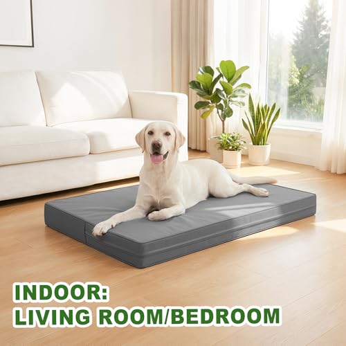 Vonabem Outdoor Waterproof Dog Bed Washable, Extra Large XL Pet beds 44 inch,Wipeable Leather Anti-Slip Kennel Pads with Removable Cover Reversible, 44"x32" Grey - color: Grey, size: XL(44*32*4)