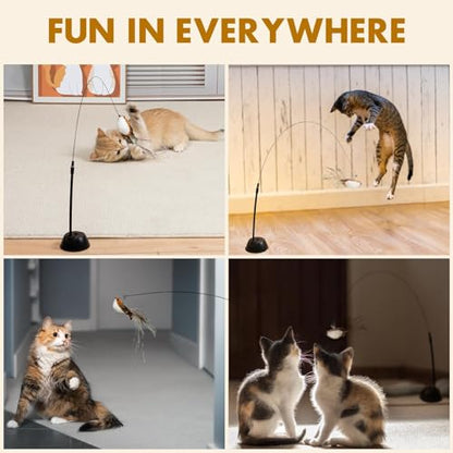Cat Wand Toys, Interactive Bird Simulation Cat Toy for Indoor Cats,Teaser Wand Self-Holding Suction Cups Base with 5pcs Detachable Replacements Feathers Toys - color: 5PCS Birds