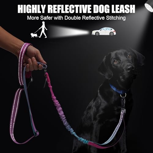 Heavy Duty Hands Free Dog Leash, 5-7 FT Reflective Adjustable Waist Dog Leash Belt with Padded Handles, Shock Absorbing Bungee and Car Seat Belt for Large Medium Dogs (Gradient Pink, XL) - color: Gradient Pink