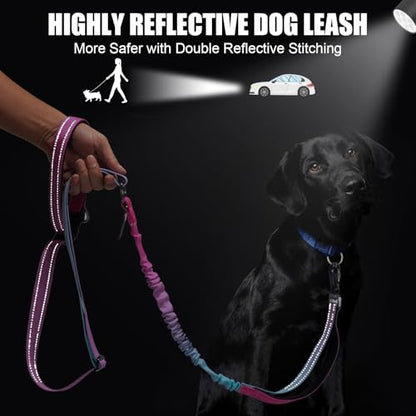 Heavy Duty Hands Free Dog Leash, 5-7 FT Reflective Adjustable Waist Dog Leash Belt with Padded Handles, Shock Absorbing Bungee and Car Seat Belt for Large Medium Dogs (Gradient Pink, XL) - color: Gradient Pink
