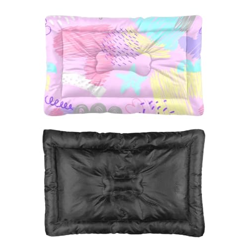 Pastel Doodle Hearts Dog Bed Small Size Dog Washable Crate Mat Machine Washable Crate Pads Small Bed for Non-Slip Bedding for Beds Pet Mats Doggy Beds Indoor Outdoor 36X24 Inch - size: 36 × 24 inch