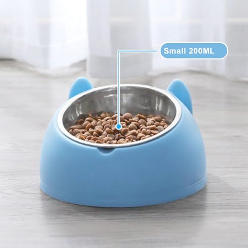 Stainless Steel Cat Food Bowl with Non-Slip Base, Easy to Clean Pet Feeding Dish, Food-Grade Pet Bowl for Cats and Small Pets - color: Blue, size: 200ML