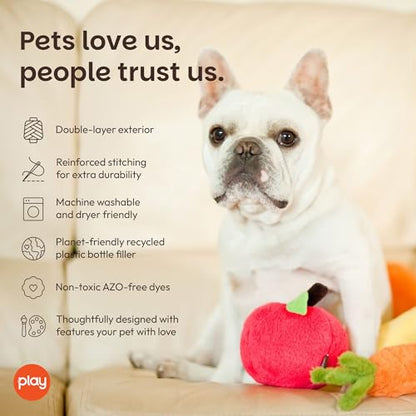 P.L.A.Y. Cute Plush Dog Toys - Fruit & Vegetable Themed Durable Squeaker Chew Toy, Great for Puppies & Small, Medium, Large Dogs - Machine Washable, Recycled Materials (Garden Fresh Apple, Medium) - color: Apple, size: Medium