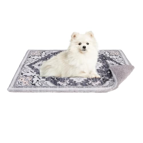 PUPTECK Reversible Cat Dog Bed Indoor Outdoor for Small Pets, Soft Warm Cat Bed Mat Washable Crate Pad Plush Blanket Cushion for Kennel Cage, Grey, 24"x18" - color: Grey, size: 24"x18"
