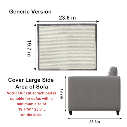 Cat Scratch Couch Protector with Natural Sisal for Protecting Couch Sofa Chair Furniture,Couch Protector from Cat Claws 23.6" L*19.7" W(Light Grey/Right Hand) - color: Light Grey