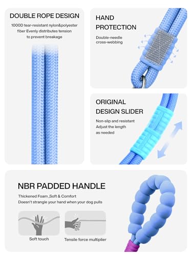 Hands Free Dog Leash, 5-in-1 Adjustable Waist Training Leash for Walking& Hiking – Dual Lead Rope with Padded Handle,MGBR Rotating Metal Clip - color: Classic-Light Blue-5Ft