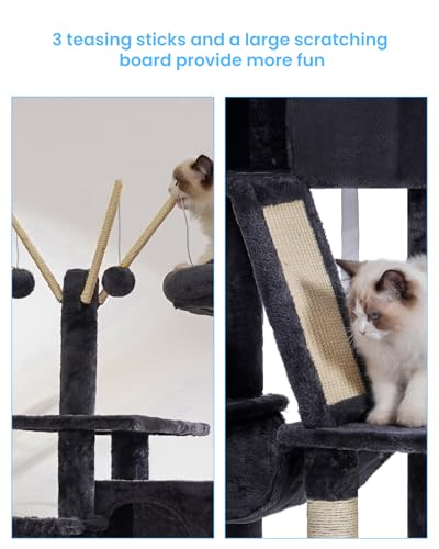 Hey-brother Cat Tree, 53 inch Cat Tower for Indoor Cats, Cat House with Padded Platform Bed, Toy Balls, Large Cozy Condo, Hammocks and Sisal Scratching Posts, Smoky Gray MPJ019-SG - color: Smoky Gray