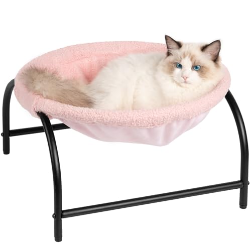 JUNSPOW Cat Hammock Bed - Detachable, Breathable, Easy Assembly Indoors Outdoors, 16.9 in x 16.9 in x 9.5 in - color: Pink, size: 16.9"L x 16.9"W x 9.5"Th (Teddy Fleece)