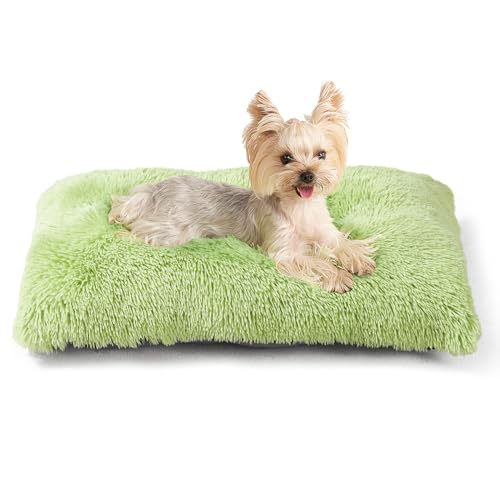 EHEYCIGA Fluffy Dog Crate Bed for Small Dogs, Plush Faux Fur Crate Pad, Calming Anti Anxiety Small Dog Bed, Washable Soft Warm Mat with Non-Slip Bottom, Green - color: Green, size: 23.6 x 17.5