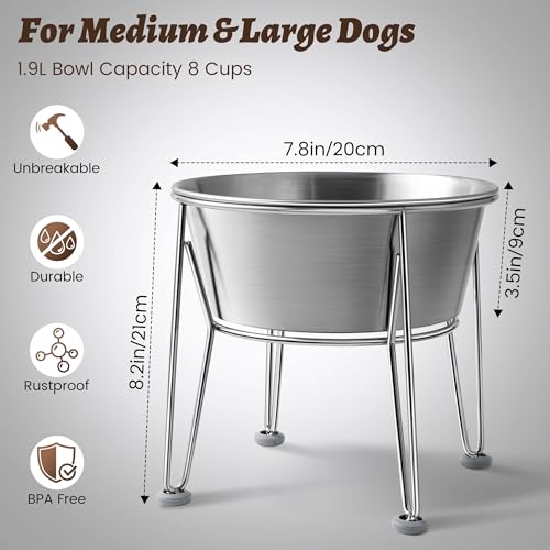 Elevated Dog Bowls for Large & Medium Dogs - Stainless Steel 64oz/8 Cup Raised Feeder with Non-Slip Base, Dual Food & Water Bowls 2-Pack - color: Raised Bowl, size: 8 Cups