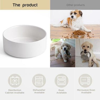 Mowtanco White Ceramic Dog & Cat Bowl Set – 13.5 OZ with Wooden Stand, Non-Slip, Elevated Design for Small Dogs & Cats – 2 Bowls (Food & Water, Ceramic Pet Bowls, Modern Dog Bowls) - color: White × 2