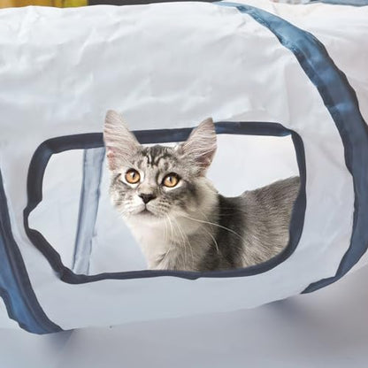 Cat Tunnel Tube Toys，Tunnels for Indoor Cats, S-Shape White Collapsible Interactive Toy with Balls for Rabbits, Kittens, Ferrets, Puppy - color: S - 2 Way White Gray