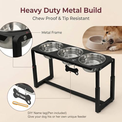 Metal Elevated Dog Bowls, Raised Dog Bowls for Medium/Large Sized Dogs with Three 58oz Stainless Steel Food Bowls, 3 Adjustable Height (8.8"/11.5"/14") Dog Bowl Stand Protect Neck & Joints - size: 8.8-14" | M/L Dogs | 3×58oz Bowls
