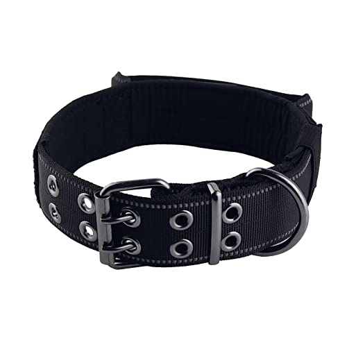Reflective Dog Collar Heavy Duty Tactical with Control Handle and Metal Buckle for Dog Training(Medium, Black) - color: Black, size: Medium (Pack of 1)