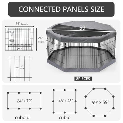 PETIME Foldable Metal Dog Exercise Pen/Pet Puppy Playpen Kennels Yard Fence Indoor/Outdoor 8 Panel 24" W with Top Cover and Bottom Pad (Playpen+Bottom+Top Cover, 8 Panels 24" H) - size: 24''H