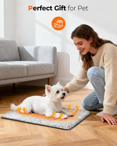 Self Warming Pet Pad, Super Soft Thermal Dog Crate Bed Pad for Crate, Sofa, Floor Washable Anti-Slip Self Warming Kennel Mat for Indoor Outdoor Dogs and Cats (LightGray, M)