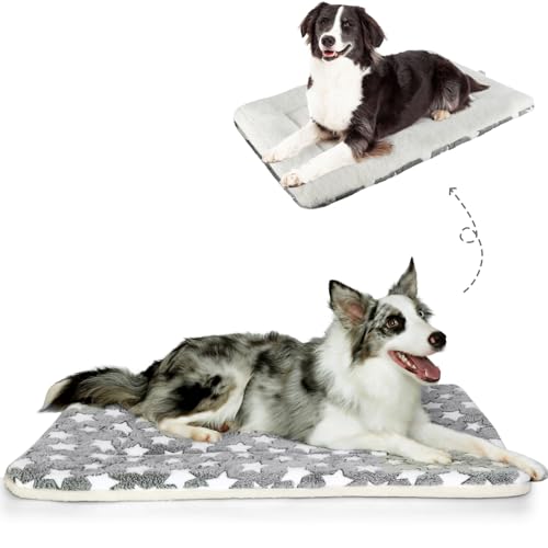 Mora Pets Dog Bed Crate Pad Ultra Soft Pet Bed with Cute Star Print Washable Crate Mat for Large Medium Small Dogs Reversible Fleece Dog Crate Kennel Mat Cat Bed Liner 35 x 22.8 inch Grey - color: Grey, size: 36-Inch