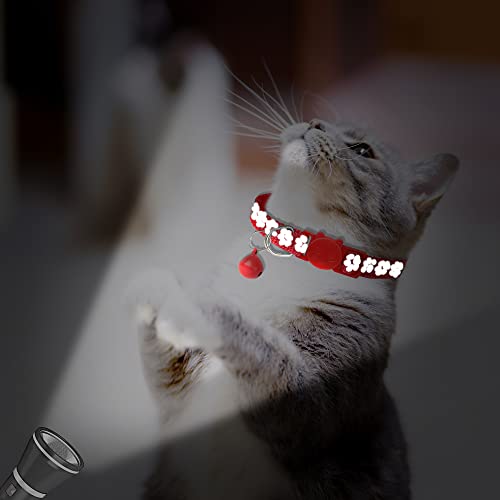 2 Pack Reflective Cat Collar Breakaway with Bell,Personalized Kitten Collars,Adjustable Safety Buckle Collar for Male Cats Girls & Boys (Red) - color: Red