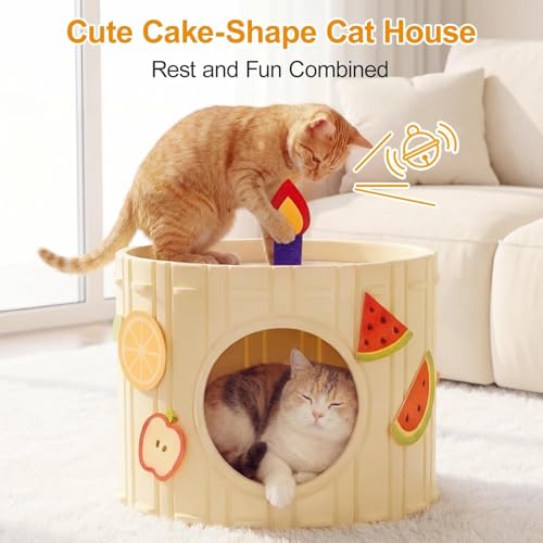 Cat Cave for Indoor Cats, Felt Cat Bed Cave for Large Cats up to 22 Lbs, Scratch Resistant Hideaway Condo, Cozy Enclosed Kitten House with DIY Stickers - color: A-Single Cat House