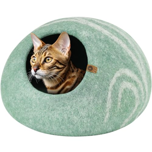 MEOWFIA Cat Cave – Premium Felt Cat Bed for Indoor Cats, Handmade Merino Wool (Pistachio, Medium) - color: Pistachio, size: Medium