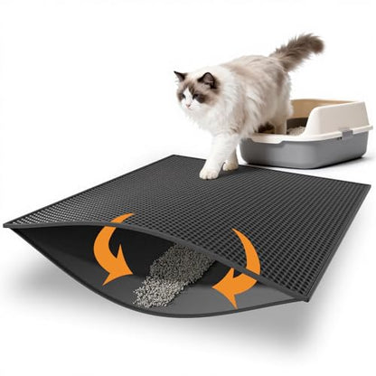 Pieviev Cat Litter Mat Double Layer Waterproof Urine Proof Trapping Mat 1 Pack (Black, 30x24 Inch (Pack of 1)) - color: Black