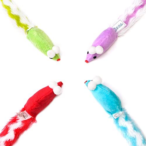 CHIWAVA 4 Packs 15 Inch Long Soft Plush Cat Toys Mice with Rattle Rustle Sound Small Mouse Activity Interactive Toy - size: Plush Mice with Rattle