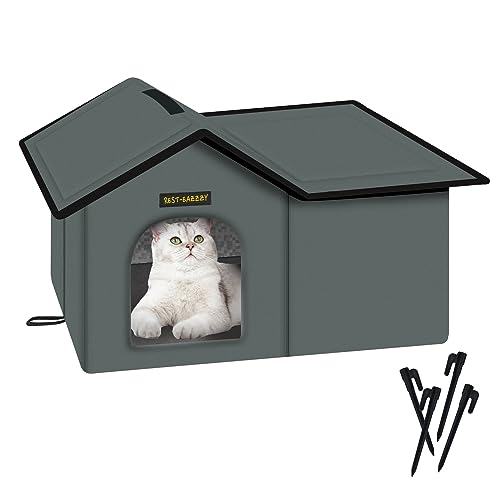 Rest-Eazzzy Cat House for Outdoor Cats, Weatherproof and Insulated Feral Cat House with Mat and Clip, Easy to Put Together, Selfwarming Cat Shelter for Summer(Grey, Waterproof House-L) - color: grey, size: waterproof house-L