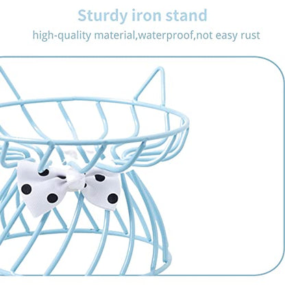 Raised Cat Food Bowl - Elevated Feeder Stand with Shallow Ceramic Dish, Whisker-Friendly No-Spill Water Bowl - color: Blue