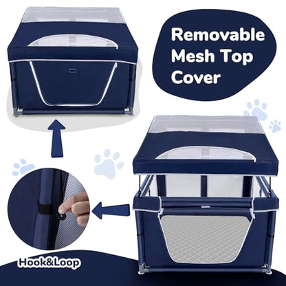 42 × 42 inch Dog Playpen with Pee Pad, Soft Puppy Playpen, 25 Height Pet Playpen for Small Dogs and Small Animals, Dog Fence Indoor, Play Yard with Zipper Door - color: Royal Blue, style: 42inch Dog Playpen with Top and Pee Pad