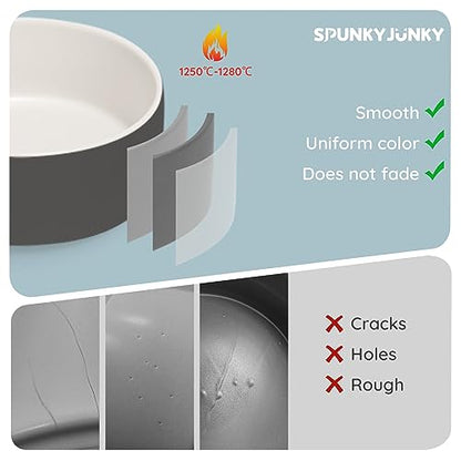 SPUNKYJUNKY 13.5OZ Ceramic Dog and Cat Bowl, Modern Cute Weighted Food Water Bowl for Replacement White-Grey (2 Pack) - color: White-grey, size: 1.7 CUPS × 2