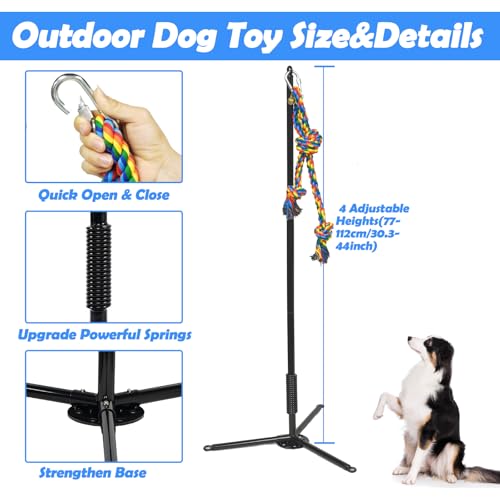 Tether Outdoor Dog Toy,Interactive Exercise Game in Yard Park Tug of War for Large Medium Small Dog Puppy with 2 Rope Toy and Bell Pull Chase and Solo Play