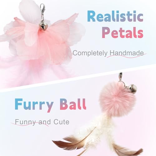 Cat Wand Toys for Indoor Cats - Cat Toy Set with Retractable Teaser Wand and 6 PCS Fairy Feather Toy Refills, Butterfly Tassel Plush Cat Toys Interactive, Pink - color: Pink