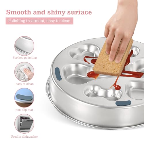 Stainless Steel Slow Feeder Dog Bowls – Non-Slip Metal Dog Bowl for Large & Medium Breeds, Puppy Puzzle Feeder – 2 Cup Capacity for Small to Big Pets – Durable Slow Feed Dog & Cat Food Dish with Mat - color: Bone&Heart With Mat-Pink