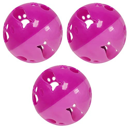 Large Cat Ball Toy with Bell – Interactive Rolling Design for Active Play – Sturdy Plastic Cat Toy Ball that Stays Visible During Play – Pink 3 Pack for Cats, Kittens, and Small Pets - color: Pink - 3 Pack