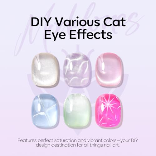 Modelones Cat Eye Gel Nail Polish, 6 Colors Glitter Summer Pink Blue Green Blue Gel Polish Set with Magnet Sparkle Translucent Nail Polish Kit Soak Off Led Nail Art Manicure Salon DIY Gifts - color: A-0 Ice Rainbow