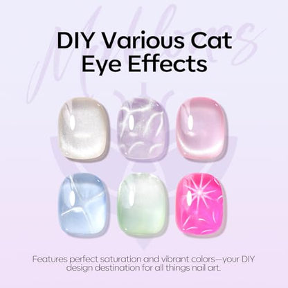 Modelones Cat Eye Gel Nail Polish, 6 Colors Glitter Summer Pink Blue Green Blue Gel Polish Set with Magnet Sparkle Translucent Nail Polish Kit Soak Off Led Nail Art Manicure Salon DIY Gifts - color: A-0 Ice Rainbow