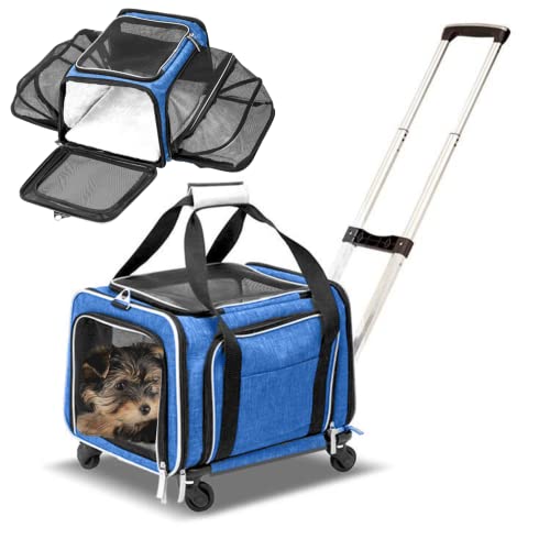 Ruff Life 101 Airline Approved Expandable Premium Pet Carrier on Wheels- Two Sided Expandable Rolling Carrier- Designed for Dogs & Cats- Extra Spacious Soft Lined Carrier! (Blue) - color: BLUE