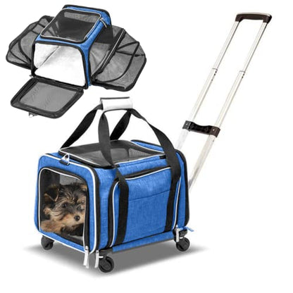 Ruff Life 101 Airline Approved Expandable Premium Pet Carrier on Wheels- Two Sided Expandable Rolling Carrier- Designed for Dogs & Cats- Extra Spacious Soft Lined Carrier! (Blue) - color: BLUE