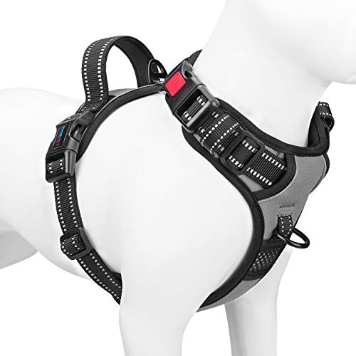 PHOEPET No Pull Dog Harness Medium Reflective Front Clip Vest with Handle,Adjustable 2 Metal Rings 3 Buckles,[Easy to Put on & Take Off](S, Grey) - color: Gray, size: Small