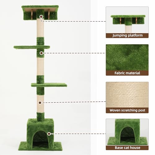 Cat Wall Shelves with Cat Tree, 26-in-1 Wall Mounted Pet Furniture with 40''L Tunnel, Scratching Posts, House, Step and Floating Bridge, Cat Climbing Wall Systems with 63'' Cats Tower, Green - color: Green, size: 26-in-1
