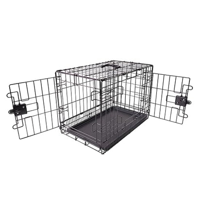 Amazon Basics Portable, Foldable Metal Wire Dog Crate with Removable Tray, Double Door, Divider Panel, Easy to Assemble, 30 x 19 x 21 in, Black - size: 30.0"L x 19.0"W x 21.0"H, style: Double Door w/ Divider
