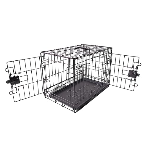 Amazon Basics Portable, Foldable Metal Wire Dog Crate with Removable Tray, Double Door, Divider Panel, Easy to Assemble, 22 x 13 x 16 in, Black - size: 22.0"L x 13.0"W x 16.0"H, style: Double Door w/ Divider