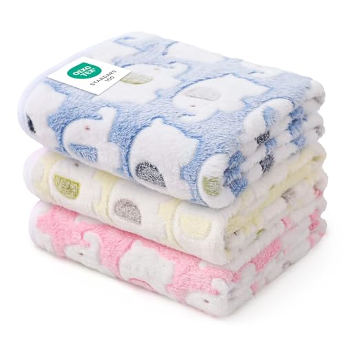 1 Pack 3 Blankets Super Soft Fluffy Premium Cute Elephant Pattern Pet Blanket Flannel Throw for Dog Puppy Cat Blue/Pink/Yellow Medium(30x20 inch) - color: Blue/Pink/Yellow, size: 30x20 inch (Pack of 3)