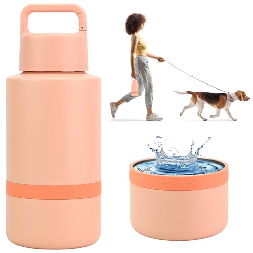 KEWIXY Insulated Dog Water Bottle with Travel Bowl, Dog Lover Gift, Portable Water Bottle Dispenser, Accessories for Car, Hiking, Camping, Outdoor, Leak-Proof, Detachable (Coral Sunset) - color: Coral Sunset