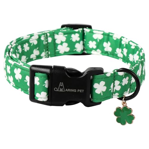 ARING PET St Patrick's Day Dog Collar-Cute Green Clovers Dog Collars, Adjustable Shamrock Pet Collars Trefoil Puppy Collar with Quick Release Buckle for Girl&Boy Dogs - color: St Patrick-Green White Clover, size: X-Small